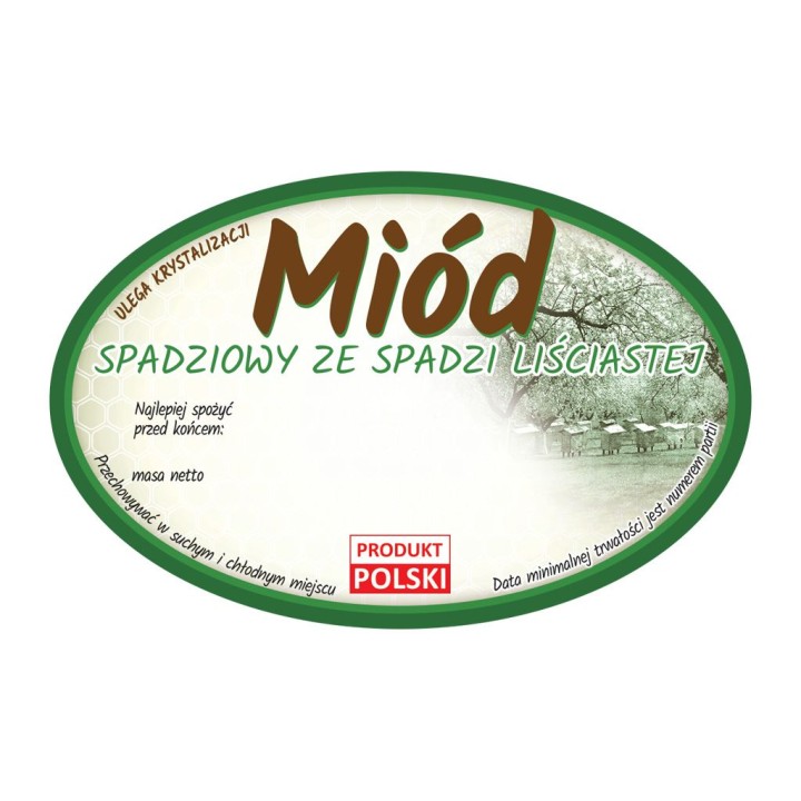 Paczka etykiet owalnych na miód ze spadzi liściastej (100szt) - wzór E370