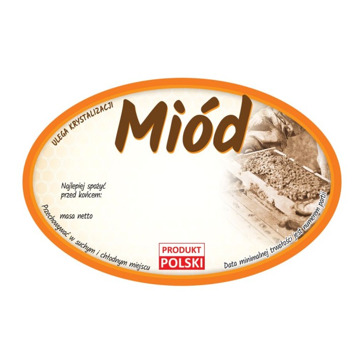 Paczka etykiet owalnych na miód uniwersalna (100szt) - wzór E371