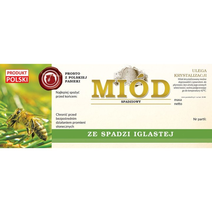 Paczka dużych etykiet na miód ze spadzi iglastej (100szt) - wzór E166