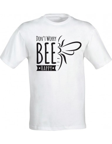 Koszulka bawełniana z nadrukiem BEE HAPPY (biała)