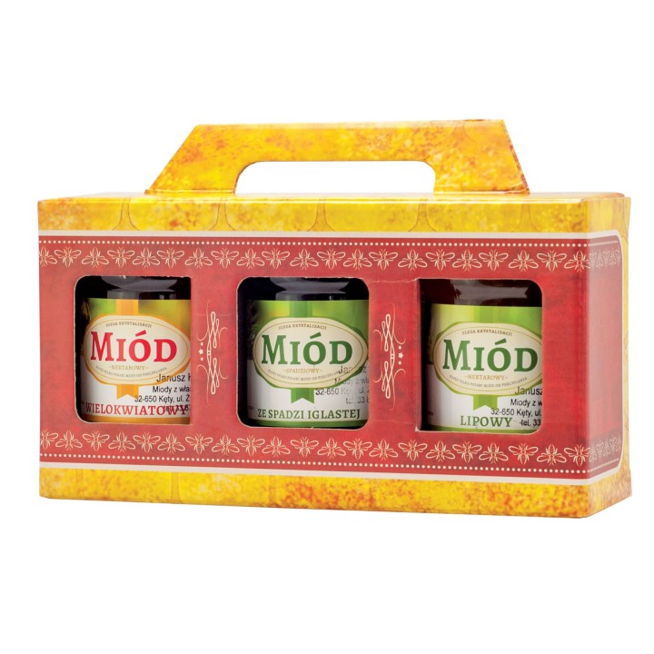 Pudełko na 3 słoiki 315ml (10szt) -  P2I - czerwone ozdobne