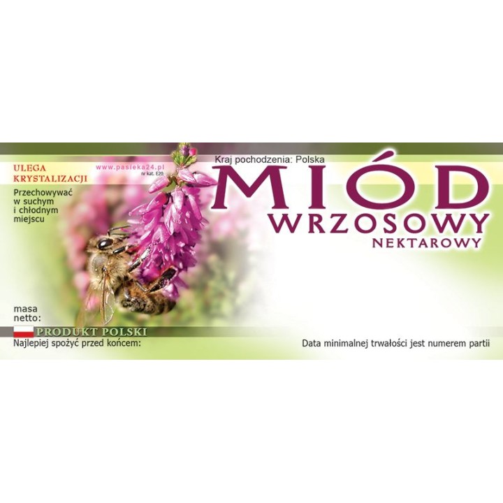 Paczka etykiet na miód wrzosowy – wzór E20