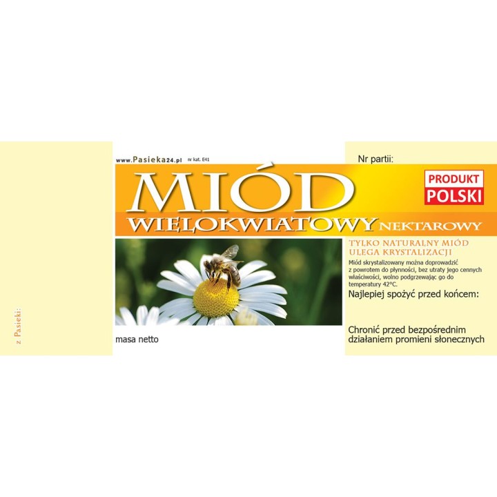 Paczka etykiet na miód wielokwiatowy (100szt) - wzór E41