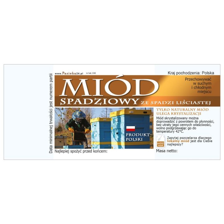 Paczka etykiet na miód ze spadzi liściastej (100szt) - wzór E48