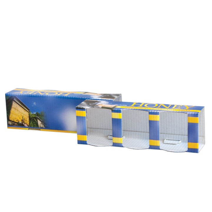 Pudełko HONEY na 3 słoiki 50g (35ml) wraz z mini etykietkami (10szt) – P3e