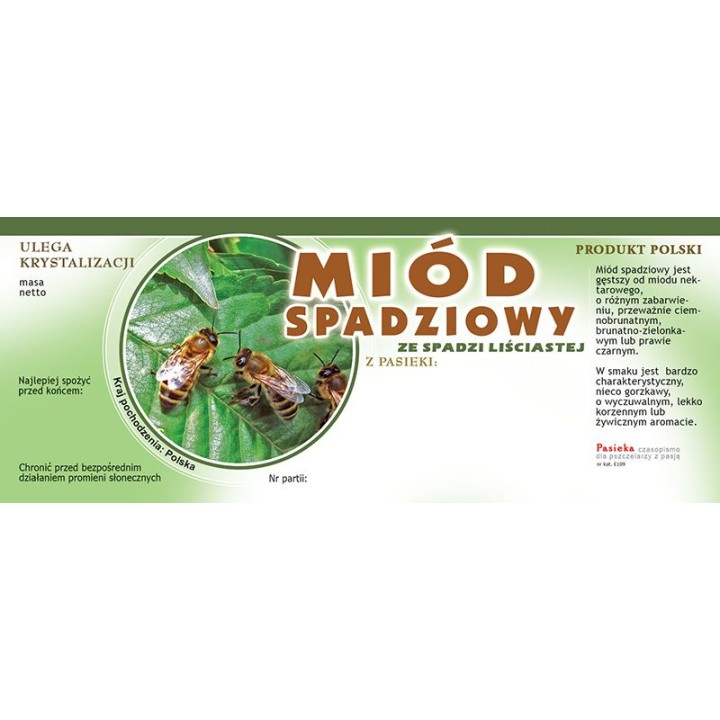 Paczka dużych etykiet na miód ze spadzi liściastej - wzór E109