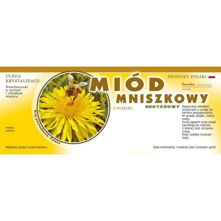 Paczka dużych etykiet na miód mniszkowy - wzór E111