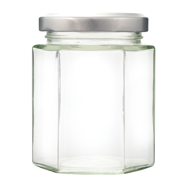 Paczka 12 szt słoiczków sześciokątnych 270 ml z zakrętką wzór A52