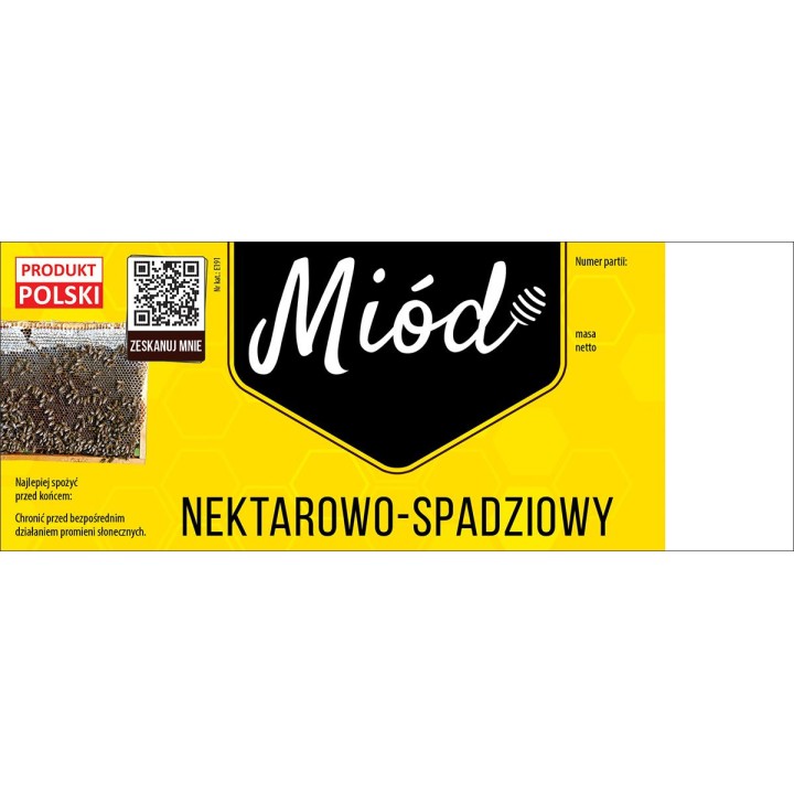 Paczka dużych etykiet na miód nektarowo-spadziowy (100szt) ŻÓŁTE Z KODEM QR - wzór E191
