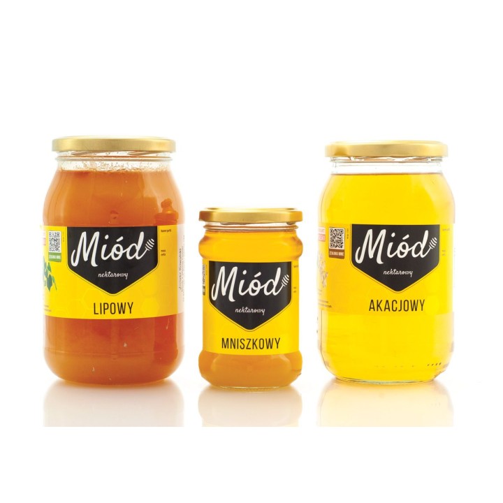 Paczka dużych etykiet na miód nawłociowy (100szt) ŻÓŁTE Z KODEM QR - wzór E192