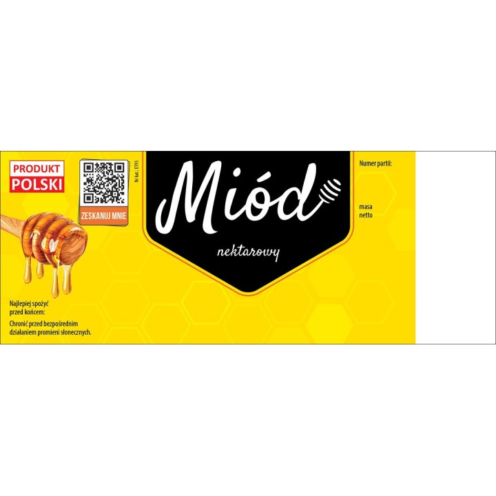 Paczka dużych etykiet na miód uniwersalna (100szt) ŻÓŁTE Z KODEM QR - wzór E193