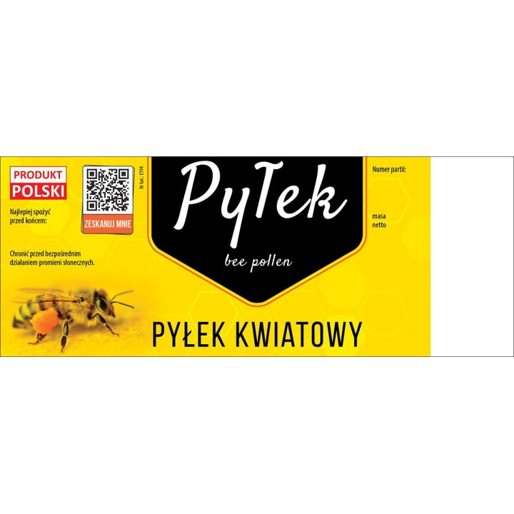 Paczka dużych etykiet na pyłek kwiatowy (100szt) ŻÓŁTE Z KODEM QR
