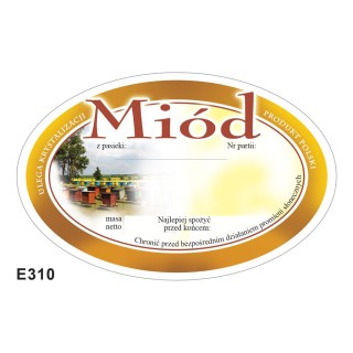 Paczka etykiet owalnych na miód (uniwersalna) (100szt) - wzór E310