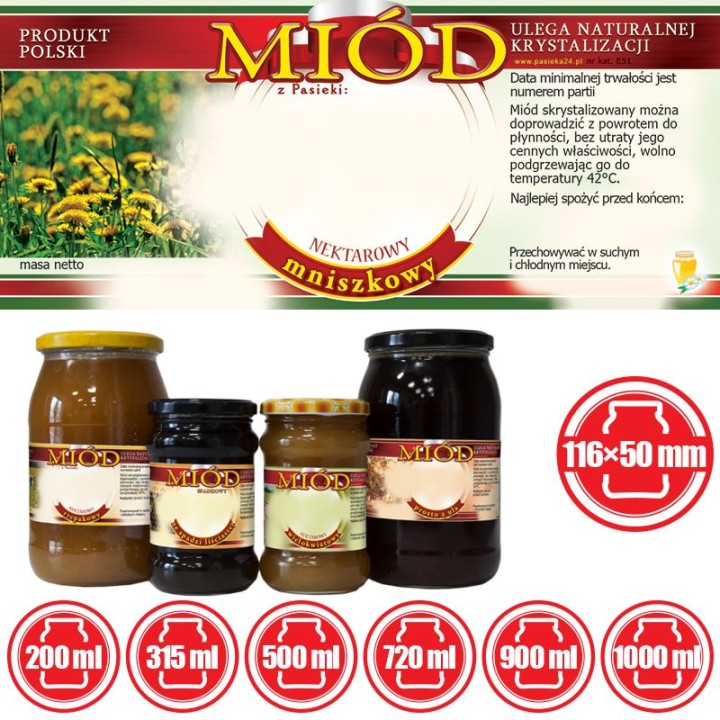 Paczka etykiet na miód mniszkowy (100szt) - wzór E51