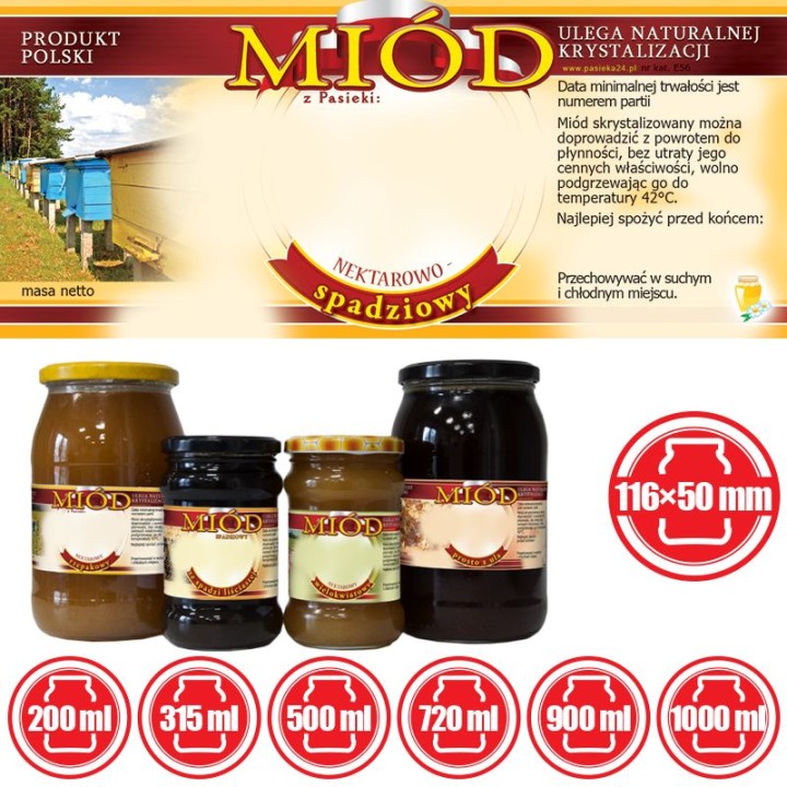 Paczka etykiet na miód nektarowo-spadziowy (100szt) - wzór E56