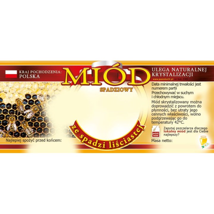 Paczka etykiet na miód ze spadzi liściastej (100szt) - wzór E58