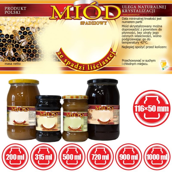 Paczka etykiet na miód ze spadzi liściastej (100szt) - wzór E58