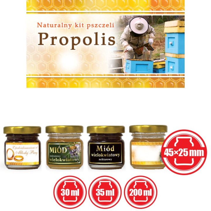 Paczka etykiet małych (propolis) 100szt - wzór EM7
