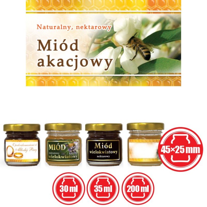 Paczka etykiet małych (miód akacjowy) 100szt - wzór EM11