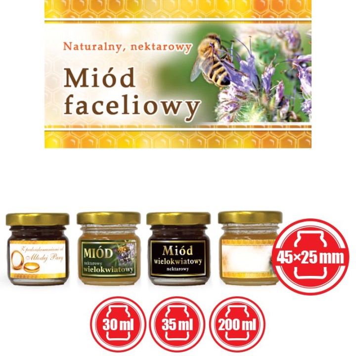 Paczka etykiet małych (miód faceliowy) 100szt - wzór EM19