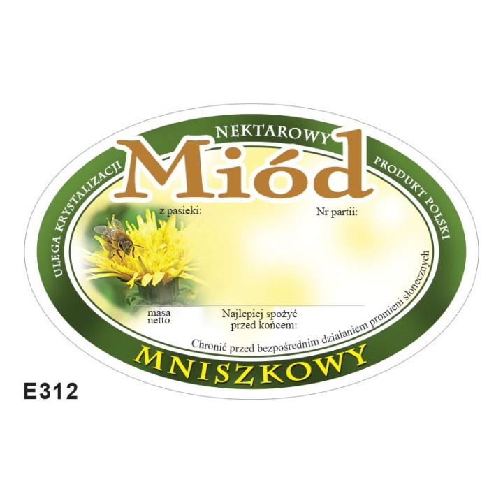 Paczka etykiet owalnych na miód mniszkowy (100szt) - wzór E312