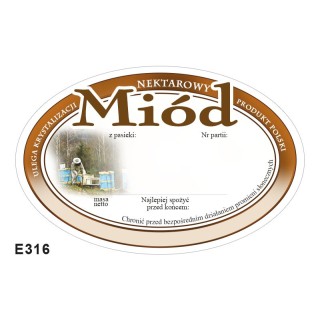 Paczka etykiet owalnych na miód uniwersalna (100szt) - wzór E316
