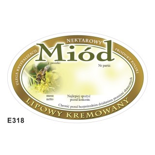 Paczka etykiet owalnych na miód lipowy kremowany (100szt) - wzór E318