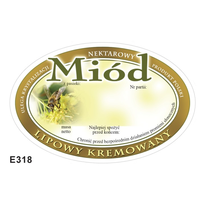 Paczka etykiet owalnych na miód lipowy kremowany (100szt) - wzór E318