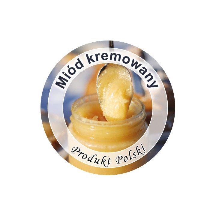 Paczka etykiet mini okrągłych na miód kremowany (100szt) - wzór EK17