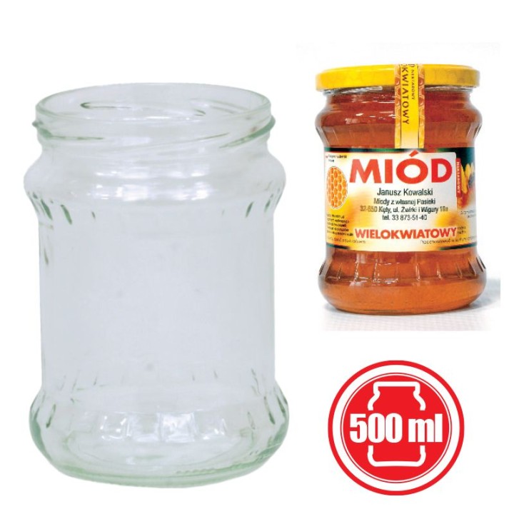 Słoiki 500 ml 0,5L na miód i przetwory  (paczka 48 szt) - wzór A9 śledziówka