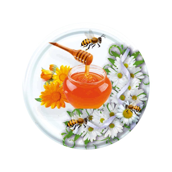 Paczka DUŻYCH nakrętek na słoiki z miodem (50szt) - wzór ND42