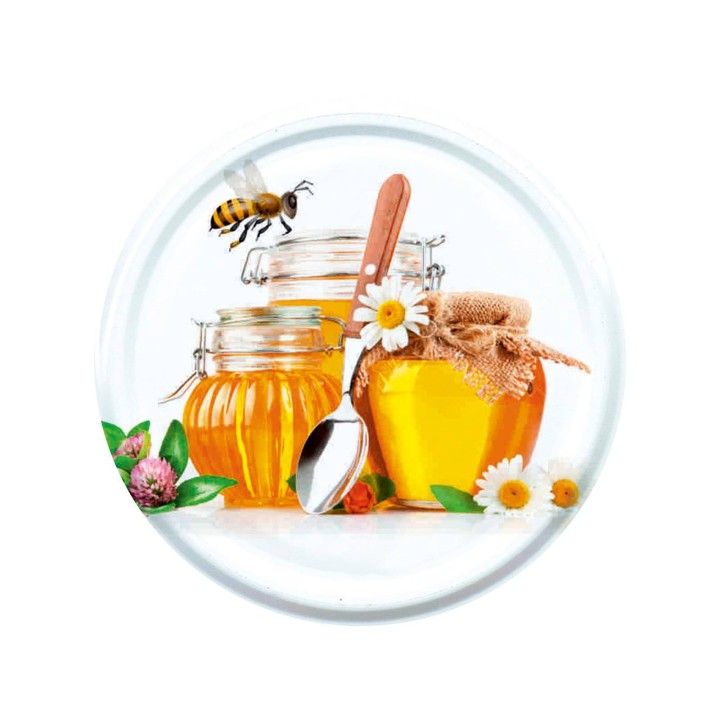 Paczka DUŻYCH nakrętek na słoiki z miodem (50szt) - wzór ND46