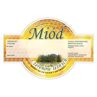 Paczka etykiet okrągłych na miód z terenów leśnych (100szt) - wzór E261