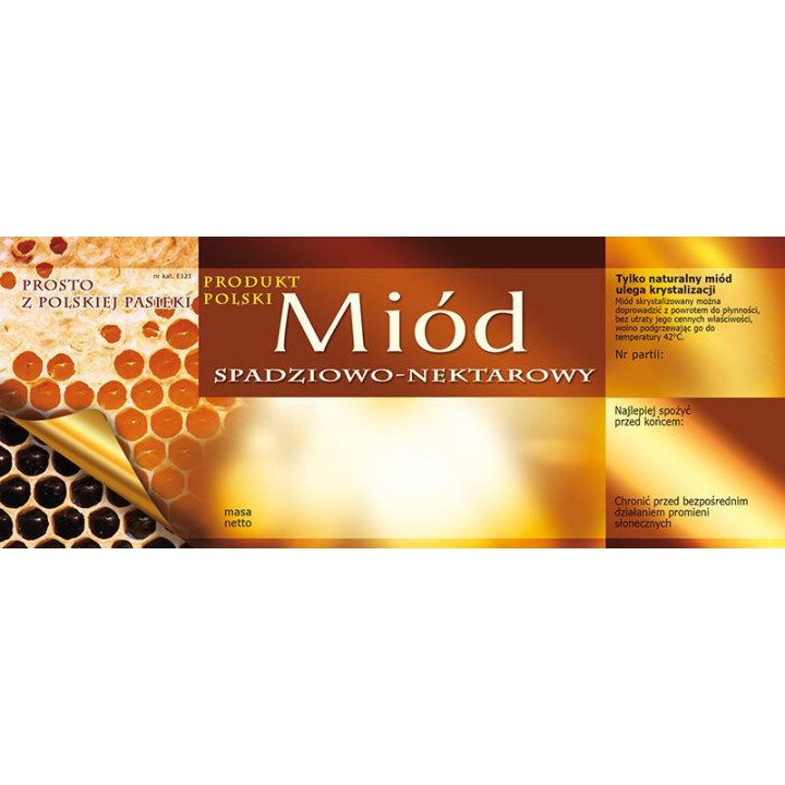 Paczka dużych etykiet na miód spadziowo-nektarowy - wzór E121