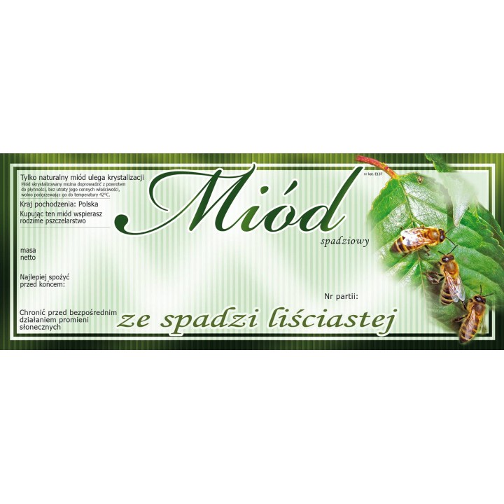 Paczka dużych etykiet na miód ze spadzi liściastej (100szt) - wzór E137