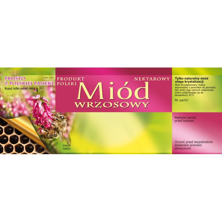 Paczka dużych etykiet na miód wrzosowy - wzór E124