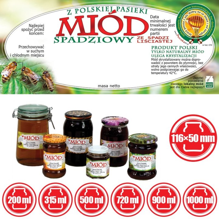 Paczka etykiet na miód ze spadzi liściastej (100szt) - wzór E70