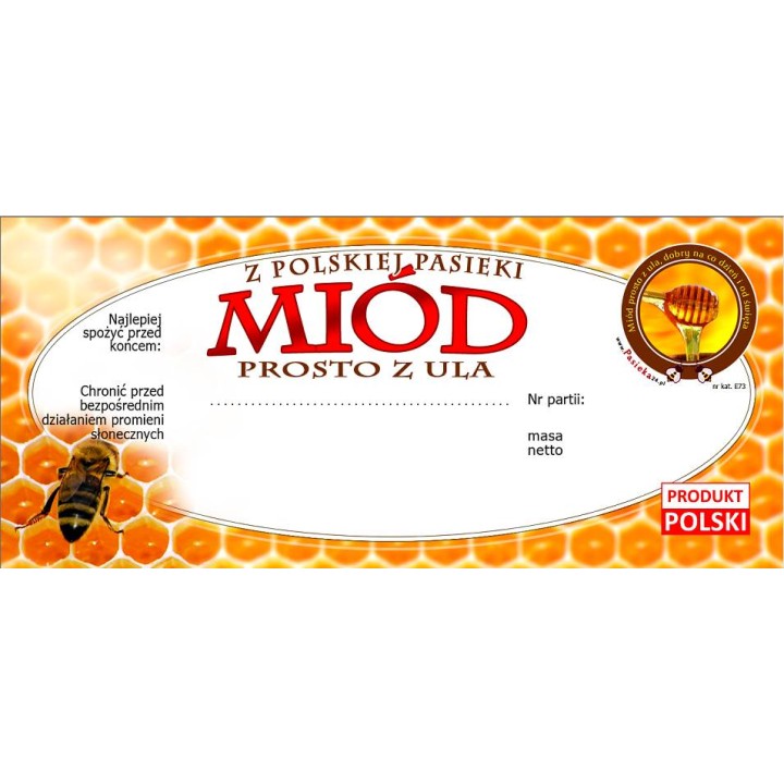 Paczka etykiet na miód prosto z ula (100szt) - wzór E73