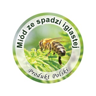 Paczka etykiet mini okrągłych na miód ze spadzi iglastej (100szt) - wzór EK6