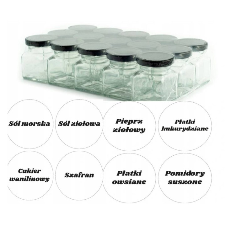 30 sztuk słoik 120ml na przyprawy + 140szt naklejek na folii czarny napis - A13BZESF