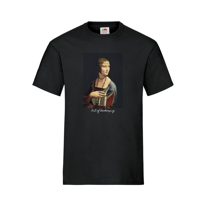 Koszulka bawełniana z nadrukiem Dama z gronostajem | Art of Beekeeping (czarna) -  KA48