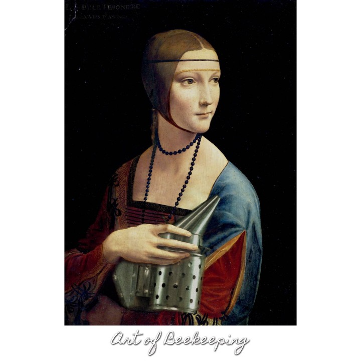 Koszulka bawełniana z nadrukiem Dama z gronostajem | Art of Beekeeping (czarna) -  KA48