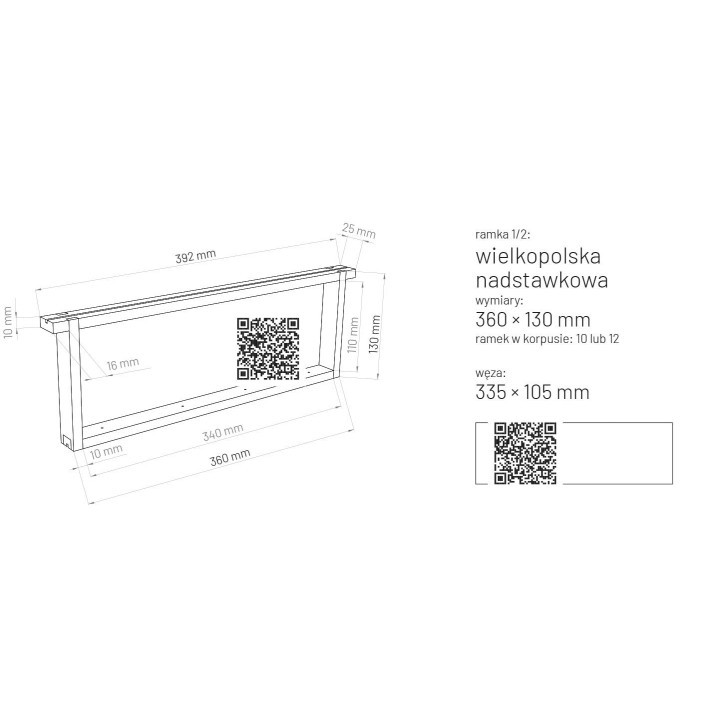 Ramka Wielkopolska 1/2 hoffmanowska – nadstawkowa, do miodni