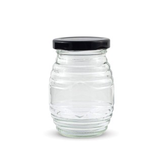 Paczka 12 szt słoiczków w prążki (180 ml) z nakrętkami czarnymi - wzór A85