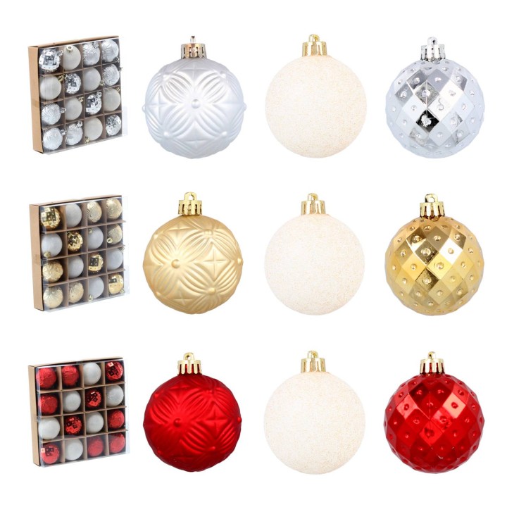 KOMPLET 16 BOMBEK 6 CM CZERWONY/ZŁOTY/SREBRNY MIX WZORÓW