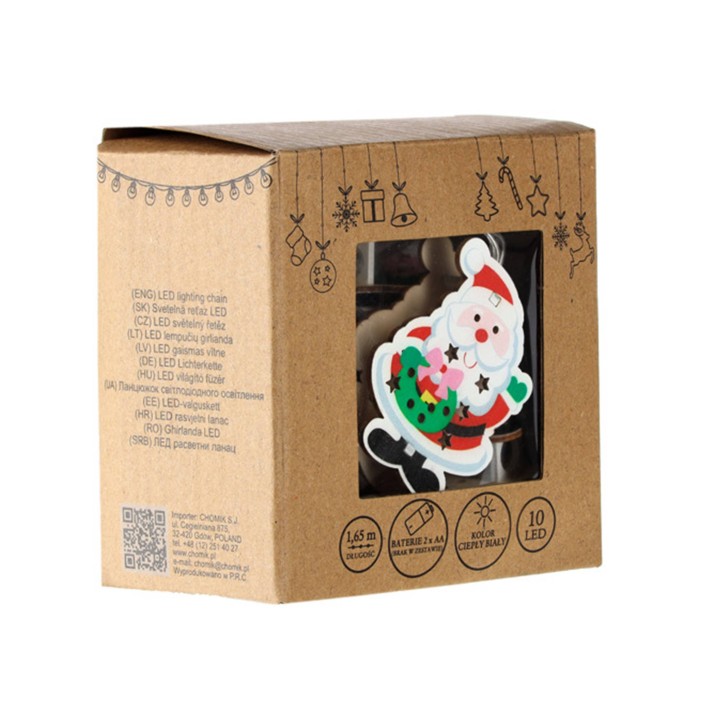 ŁAŃCUCH ŚWIETLNY LED DREWNIANY - MIKOŁAJ 10L NA BATERIE