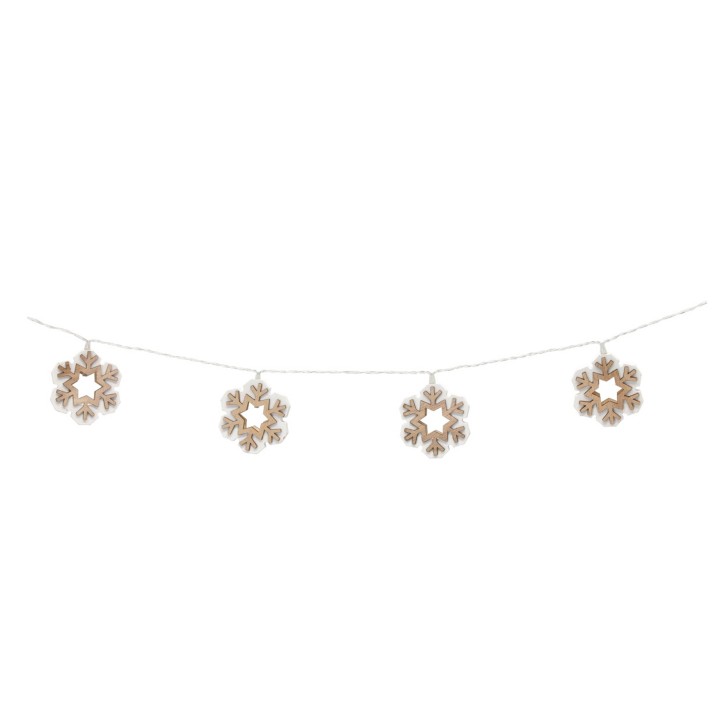 ŁAŃCUCH ŚWIETLNY LED 10L NA BATERIE DREWNIANE ŚNIEŻYNKI - LED4055