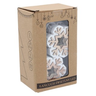 ŁAŃCUCH ŚWIETLNY LED 10L NA BATERIE DREWNIANE ŚNIEŻYNKI - LED4055