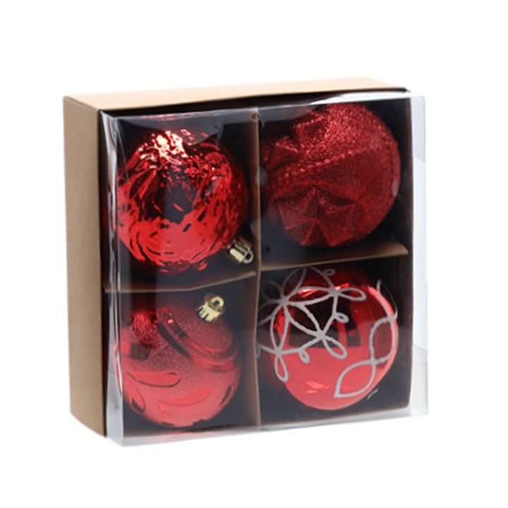 KOMPLET 4 BOMBEK NA CHOINKĘ 10 CM CZERWONE/ZŁOTE/SREBRNE