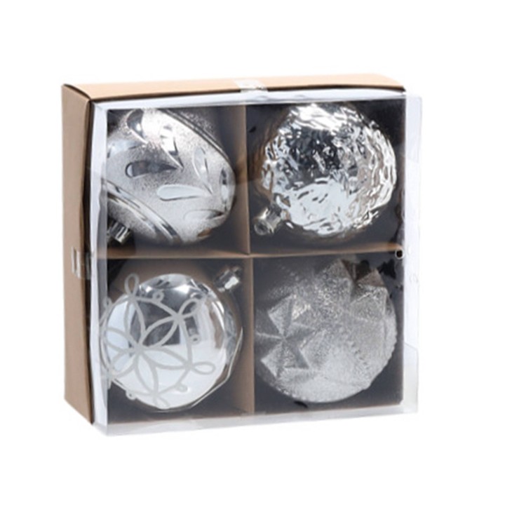 KOMPLET 4 BOMBEK NA CHOINKĘ 10 CM CZERWONE/ZŁOTE/SREBRNE